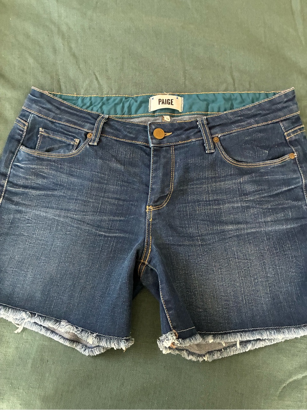 PAIGE Blue Denim Frayed Hem Women's Shorts